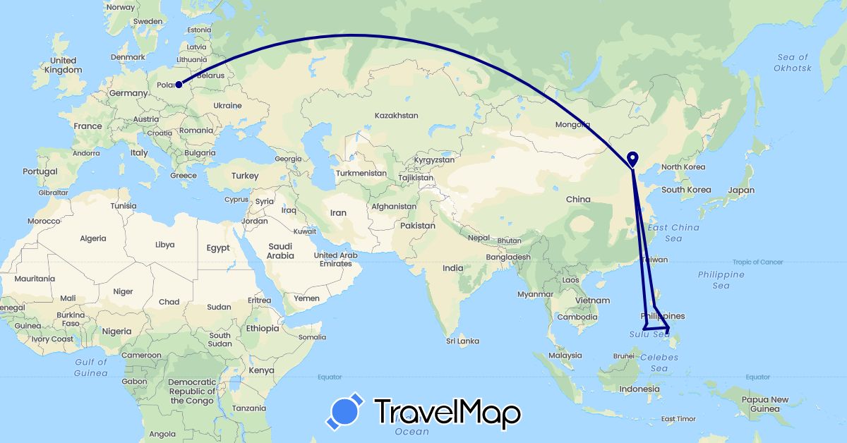 TravelMap itinerary: driving in China, Philippines, Poland (Asia, Europe)